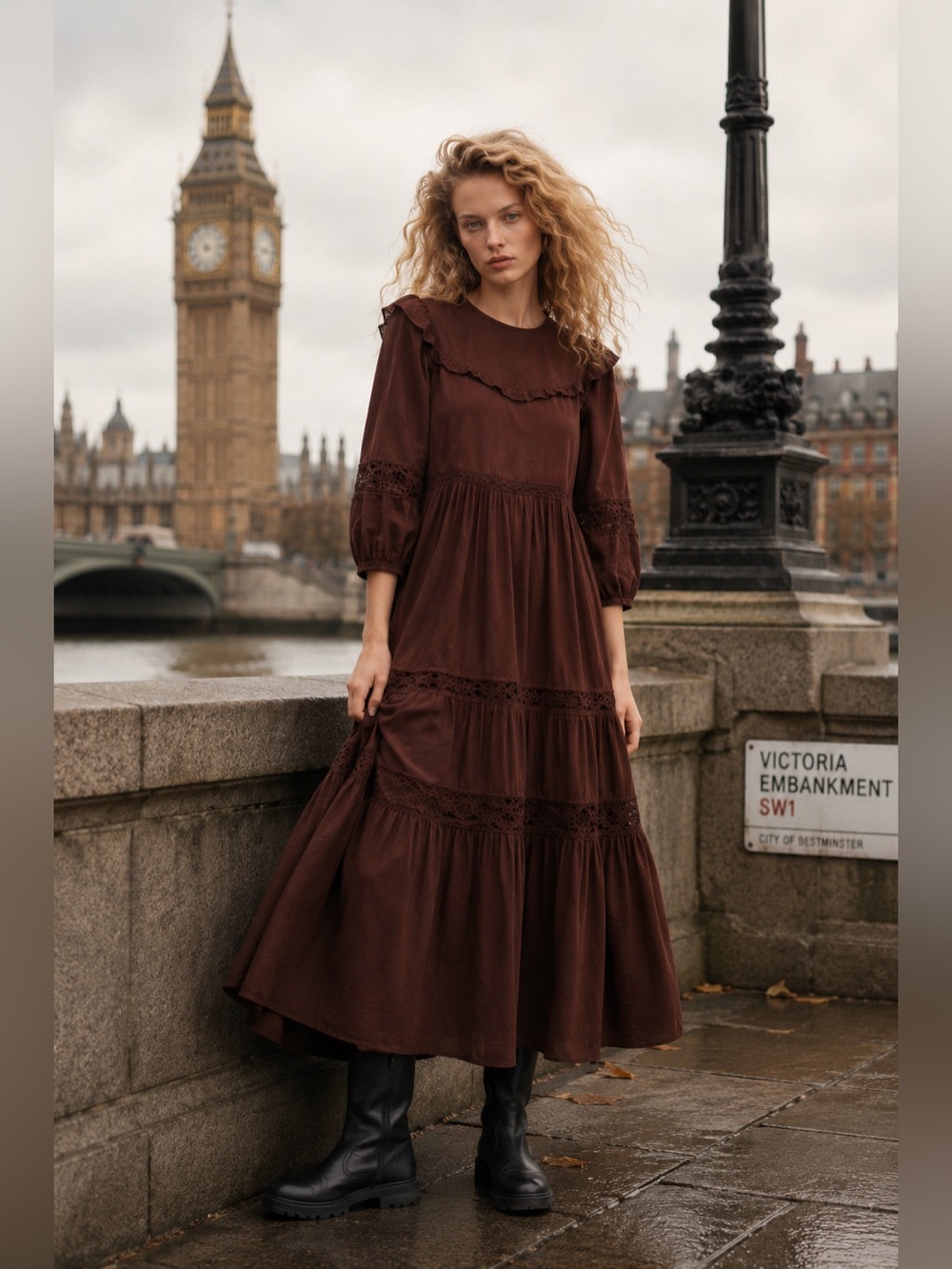 Zara Dress- Brown Ruffled Tiered Maxi Dress - Women